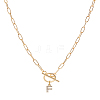 1Pc 304 Stainless Steel Chain & Brass Micro Pave Cubic Zirconia Letter Pendant Necklaces NJEW-LP0001-36F-G-1