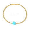 Cross Natural Gemstone & Brass Bead Stretch Bracelets for Women QE9707-6-1