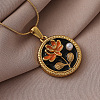 316 Surgical Stainless Steel Enamel with Imitation Pearl Flat Round with Flower Pendant Necklaces for Women AK2795-1