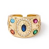 Colorful Cubic Zirconia Oval with Sun Open Cuff Ring RJEW-B043-15-1