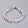 Natural Rose Quartz Chip Beaded Bracelets BJEW-JB04933-01-1