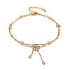 304 Stainless Steel Pave Clear Cubic Zirconia & Crystal Rhinestone Double Layer Flower Charm Anklets for Women AJEW-G069-02G-4