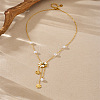 304 Stainless Steel White and Yellow Enamel with Plastic Pearl Bee Flower Tassel Pendant Necklaces for Women FS-WGCFE06-01-3