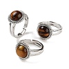 Natural Tiger Eye Round Adjustable Rings RJEW-K271-02P-06-1