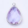 Silver Color Plated Brass Glass Teardrop Pendants GLAA-M006-A-14S-2