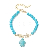 304 Stainless Steel & Synthetic Turquoise Charm Bracelets BJEW-JB14065-01-3