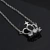 Trendy Silver Color Plated Brass Cubic Zirconia Crown and Cross Pendant Necklaces NJEW-BB12661-5