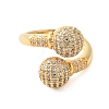 Round Brass Micro Pave Clear Cubic Zirconia Open Cuff Rings for Women RJEW-A046-10G-2