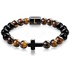 8MM Natural Tiger Eye and Matte Black Obsidian Round Beaded Stretch Bracelets SL9862-12-1