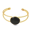 Natural Mixed Gemstone Flat Round Brass Hollow Cuff Bangles for Women BJEW-JB14330-02-4