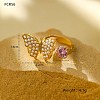 304 Stainless Steel Micro Pave Cubic Zirconia Open Cuff Rings for Women RJEW-S415-03G-05-1