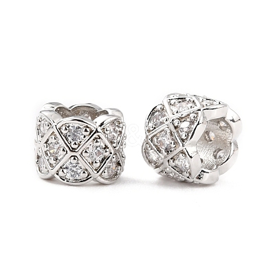 Brass Micro Pave Clear Cubic Zirconia European Beads ZIRC-P091-06P-RS-1