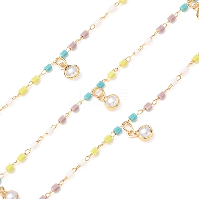 Brass & Glass Seed Beaded & ABS Plastic Pearl Chain KK-CBA3B44-13G-1