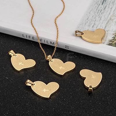 304 Stainless Steel Heart Lord's Prayer Cross Pendants STAS-O065-15-1