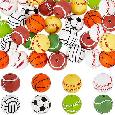 32Pcs 8 Colors All Kinds of Sports Balls Silicone Beads SIL-SC0001-80-1