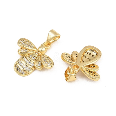 Brass Micro Pave Clear Cubic Zirconia Pendants ZIRC-I036-25G-1