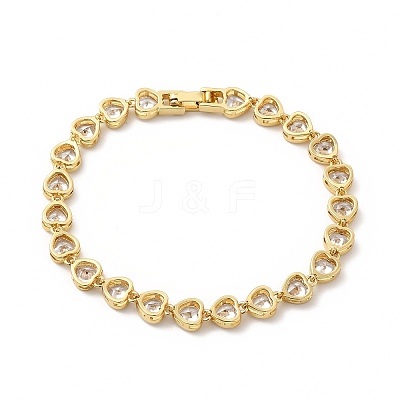 Clear Cubic Zirconia Heart Link Chain Bracelet BJEW-E073-05G-1