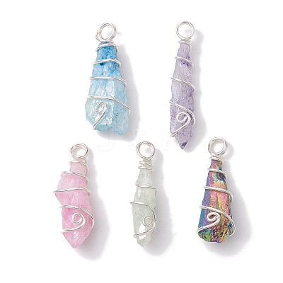 Electroplated Natural Quartz Crystal Copper Wire Wrapped Pendants PALLOY-JF02676-02-1