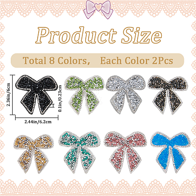 16Pcs 8 Styles Bowknot Hotfix Rhinestone Iron on Patches Appliques DIY-CP0009-65-1