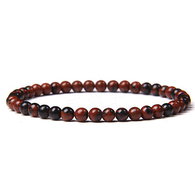 4mm Round Natural Mahogany Obsidian Beads Bracelet for Men KG3069-12-1