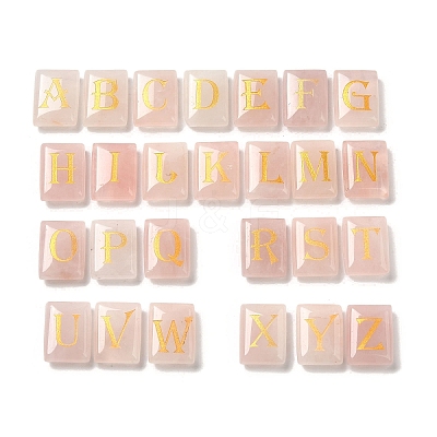 26Pcs Natural Rose Quartz Healing Rectangle with Letter A~Z Display Decorations G-K335-07B-1