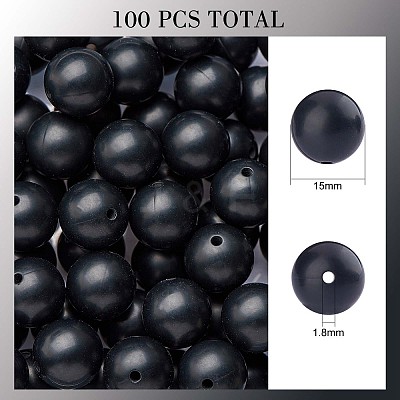 100Pcs Silicone Beads Round Rubber Bead 15MM Loose Spacer Beads for DIY Supplies Jewelry Keychain Making JX452A-1