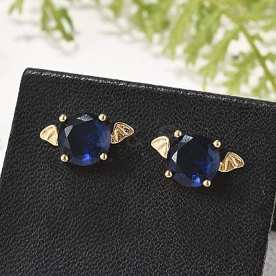 Bat Brass Glass Stud Earrings for Women EJEW-G428-15G-1
