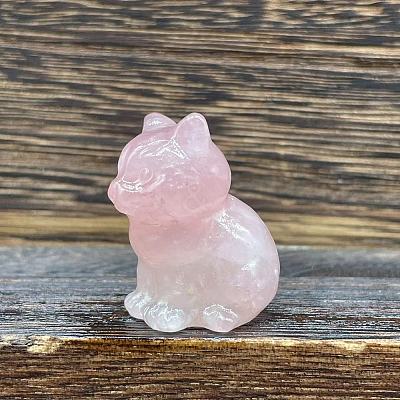 Natural Rose Quartz Carved Healing Cat Figurines WG60889-03-1