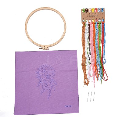 DIY Woven Net/Web with Feather Pattern Embroidery Kit DIY-O021-17B-1