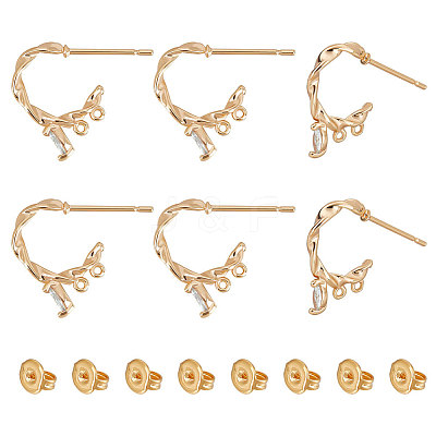 8Pcs Horse Eye Brass with Clear Cubic Zirconia Stud Earrings Findings KK-UN0001-30-1