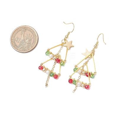 Brass Shell Pearl Bead Dangle Earrings EJEW-TA00670-1
