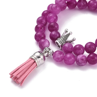 Dyed Natural Chalcedony Round Beads Stretch Bracelets Set for Girl Women BJEW-JB07058-1