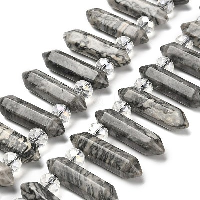Natural Map Stone Double Terminated Point Beads Strands G-H069-A09-01-1