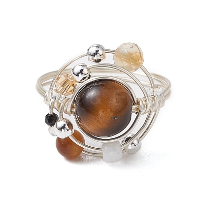 Planet Natural Tiger Eye Finger Rings RJEW-TA00165-01-1