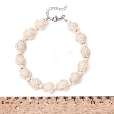 Ocean Sea Turtule Dyed Synthetic Turquoise Beaded Anklets for Women AJEW-AN00797-1