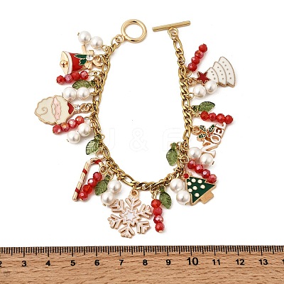 Christmas Theme Alloy Enamel Charm Bracelets BJEW-TA00651-1