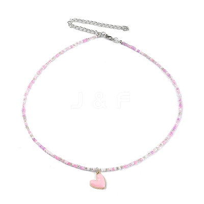 Alloy Enamel Heart Charm Necklace NJEW-PH01493-03-1