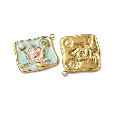 304 Stainless Steel Enamel Pendants STAS-P406-26D-G-1