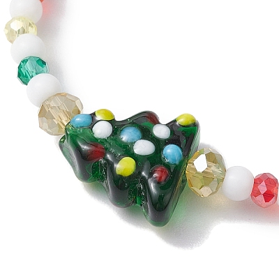 Round & Christmas Tree Glass Beaded Stretch Bracelets for Women X1-BJEW-TA00503-1