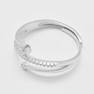 Anti-Tarnish Adjustable Rhodium Plated 925 Sterling Silver Design Ring Mounts Fittings with Pearl Seat STER-K038-023P-1