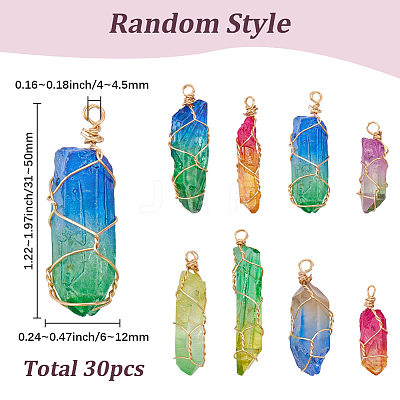 30Pcs Natural Dyed Quartz Bead Pointed Pendants FIND-BM0001-42-1
