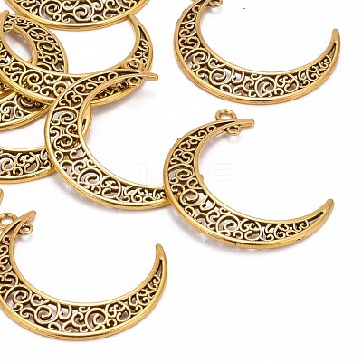 Tibetan Style Alloy Hollow Moon  2-Loop Link Pendants TIBEP-5312-AG-LF-1