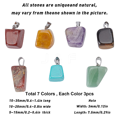 21 Pcs 7 Colors Red Rainbow Jasper & Topaz Jade & Tiger Eye & Green Aventurine & Blue Spot Stone & Amethyst & Turquoise Pendants G-SC0002-18P-1