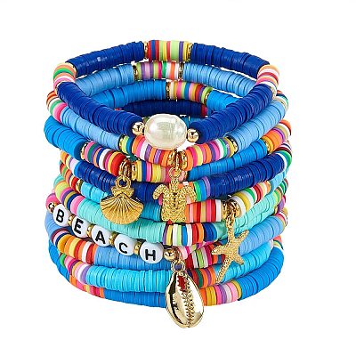 10Pcs 10 Styles Polymer Clay Heishi Beads Stretch Bracelets Sets BJEW-JB05922-1
