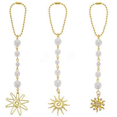 3Pcs 3 Styles Alloy Enamel Sun Charm Iron Ball Chains Haning Ornaments HJEW-OC00293-1
