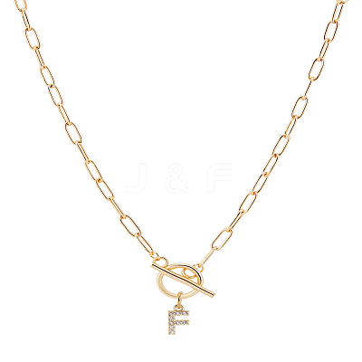 1Pc 304 Stainless Steel Chain & Brass Micro Pave Cubic Zirconia Letter Pendant Necklaces NJEW-LP0001-36F-G-1