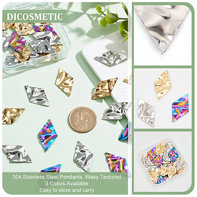 30Pcs 3 Colors 304 Stainless Steel Pendant STAS-DC0012-44-1