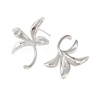 Flower Brass Stud Earring Findings KK-F921-01P-1