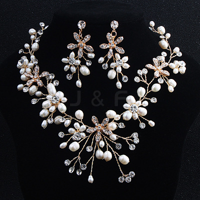 Alloy Fresh Water Pearl Rhinestone Jewelry Sets FS-WG8E598-01-1