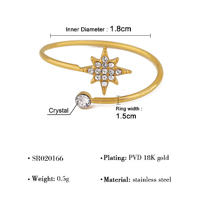 304 Stainless Steel Micro Pave Clear Cubic Zirconia Cuff Open Rings for Women WG6D6AE-03-1